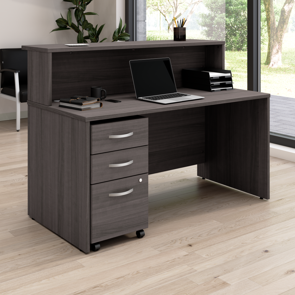 Arrive 60W x 30D Reception Desk with Shelf and Mobile File Cabinet