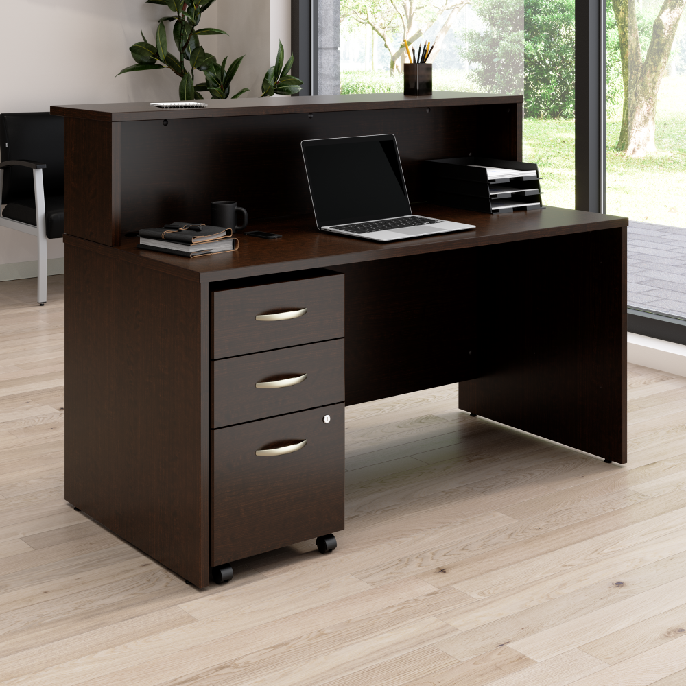 Arrive 60W x 30D Reception Desk with Shelf and Mobile File Cabinet