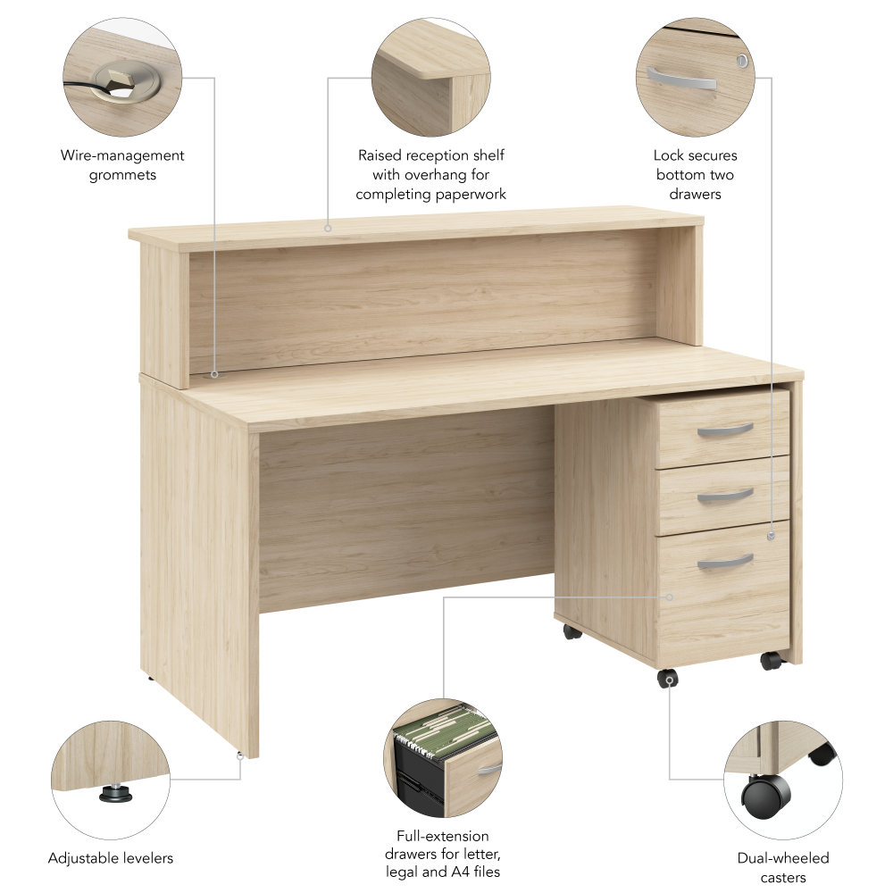 Arrive 60W x 30D Reception Desk with Shelf and Mobile File Cabinet