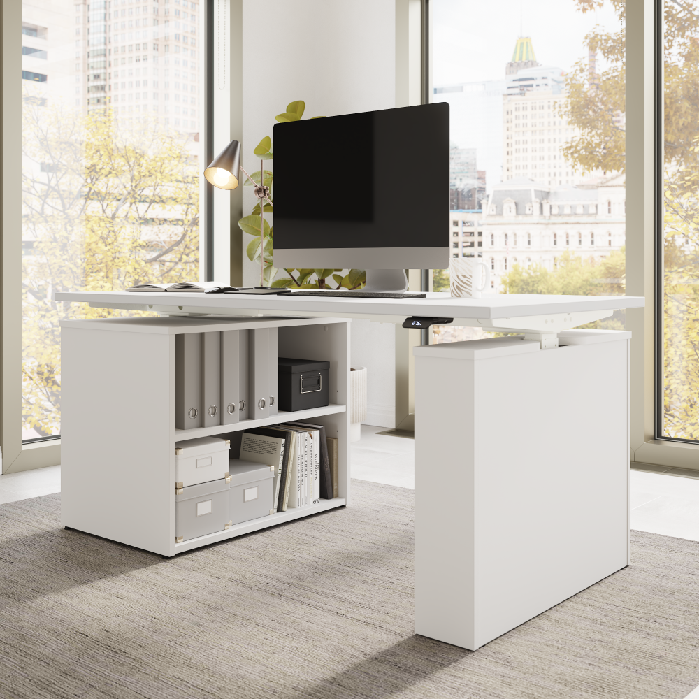 Stratus 60W x 30D Electric Height Adjustable Standing Desk with Bookcase
