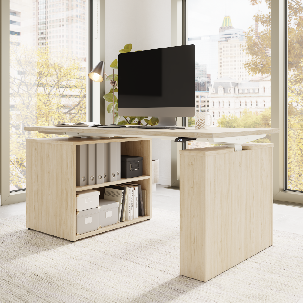 Stratus 60W x 30D Electric Height Adjustable Standing Desk with Bookcase