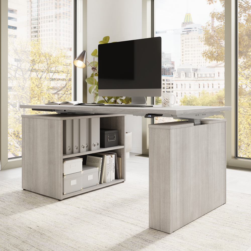 Stratus 60W x 30D Electric Height Adjustable Standing Desk with Bookcase